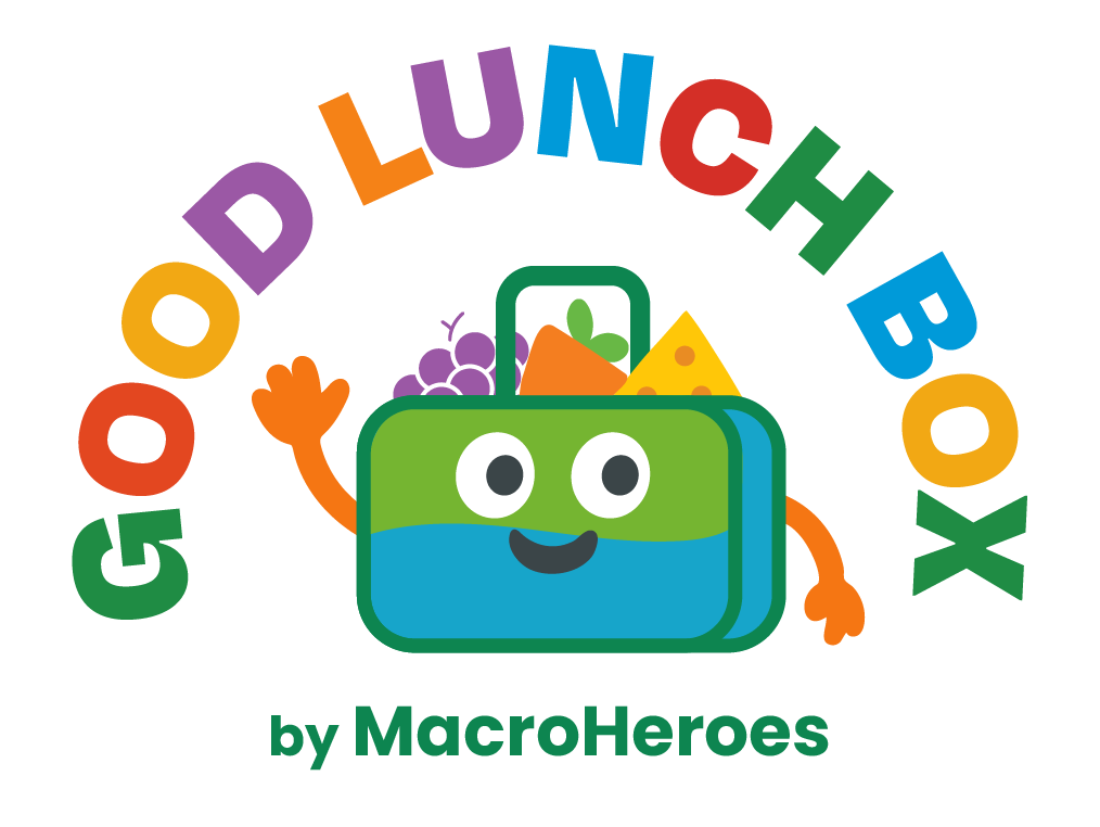 Logo of 'Good Lunch Box' by MacroHeroes with a colorful lunch box character on a white background.